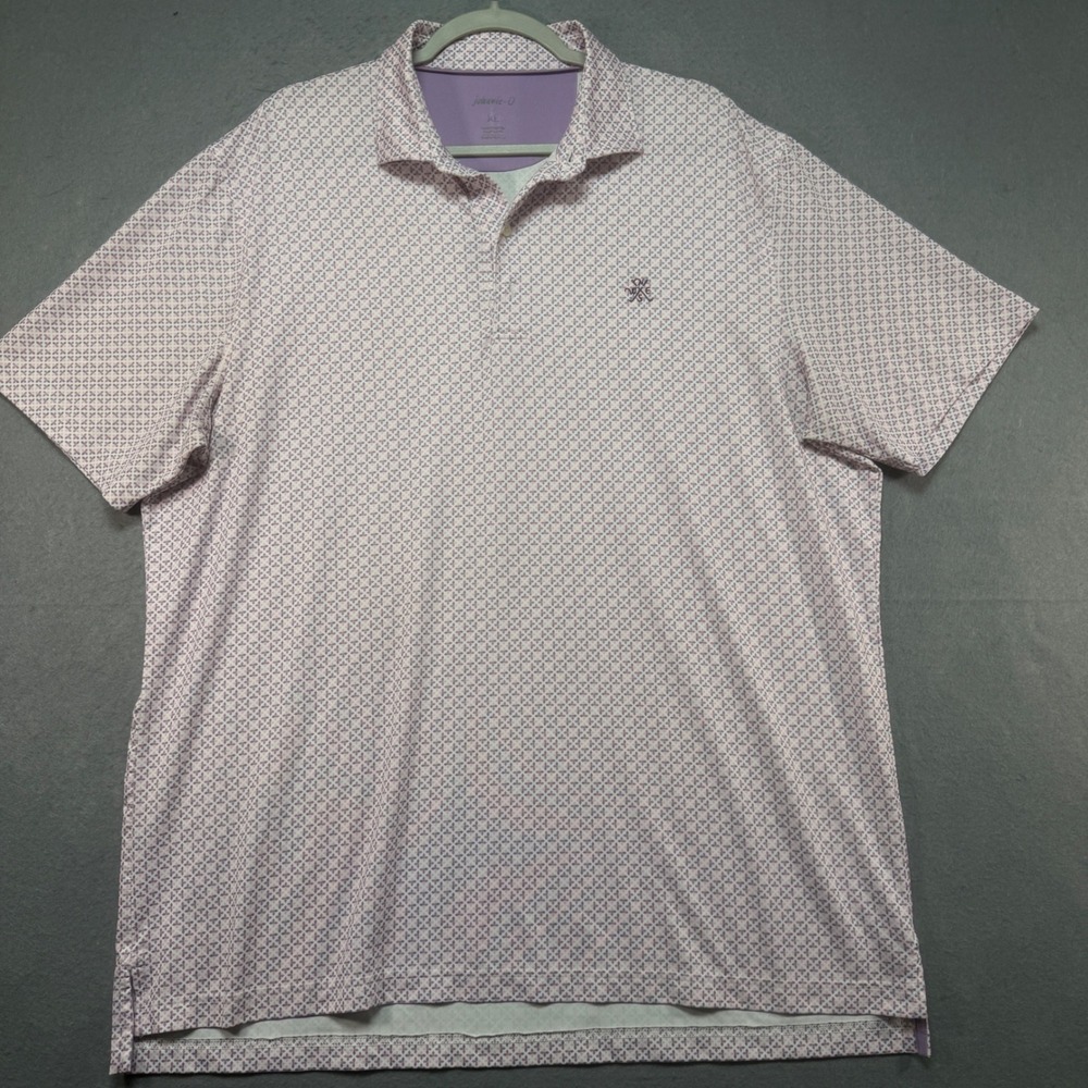 Johnnie-O Mens XL Performance Polo Shirt Purple Floral Geometric Stretch Golf